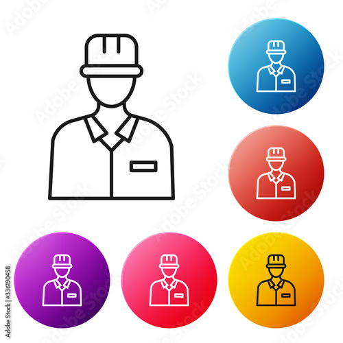 Black line Oilman icon isolated on white background. Set icons colorful circle buttons. Vector Illustration