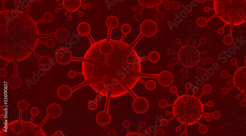 Dark Coronavirus 2019-nCoV on Red background,medical healthcare and microbiology concept,Design for COVID-19 outbreaking.