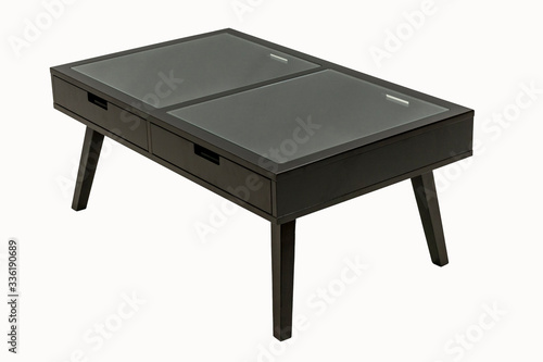 low black table with drawers and glass inserts
