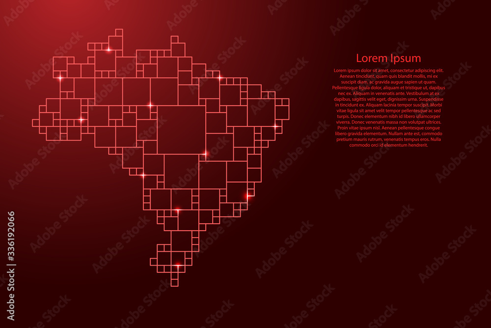 Brazil map from red pattern from a grid of squares of different sizes . Vector illustration.