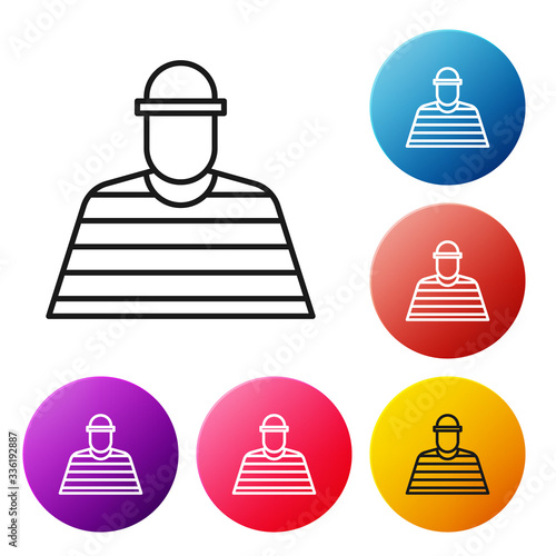 Black line Prisoner icon isolated on white background. Set icons colorful circle buttons. Vector Illustration