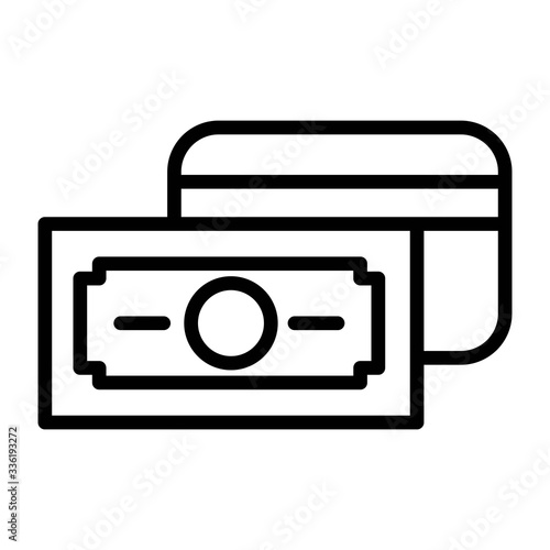 Credit Card and Cash icon illustration. Bank card and money banknote icon. Finance, payment concept. Atm card, ecommerce sign. Online payment symbol for perfect web and mobile app designs.