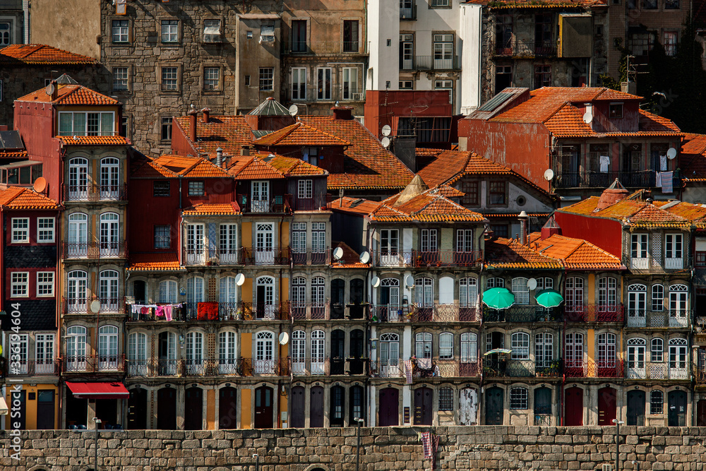 Cityscape of Porto Oporto old town, Portugal. Valley of the Douro River.