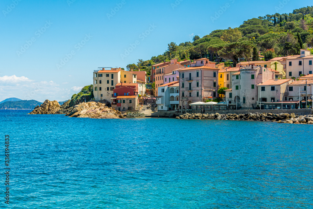 Scenic summer sight in Marciana Marina village, Elba Island, Tuscany, Italy.
