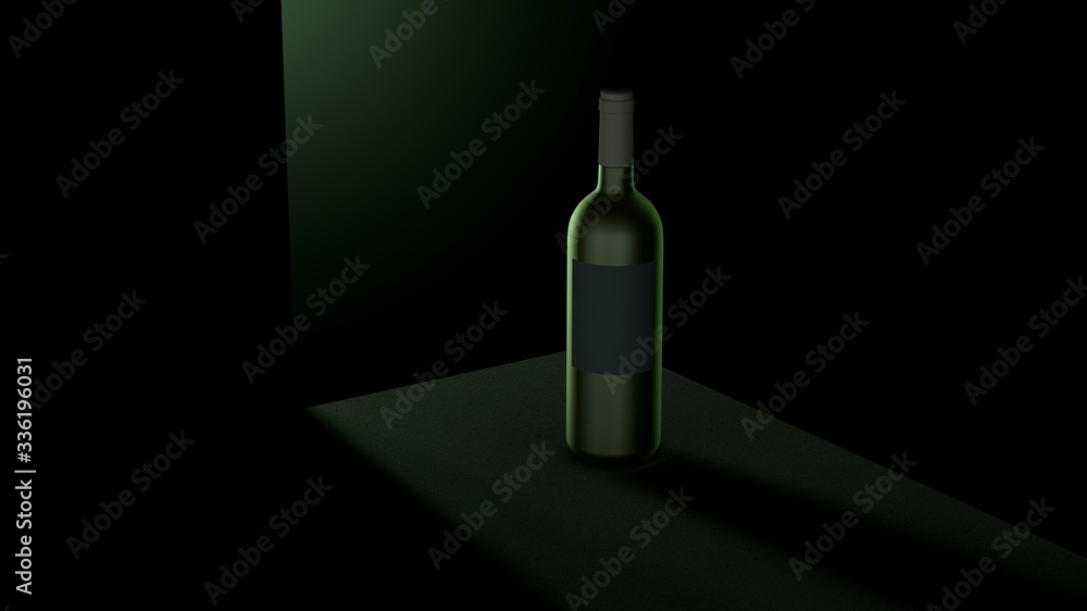 bottle of wine on dark background. 3D Illustration bottle of wine on dark background. 3D Illustration