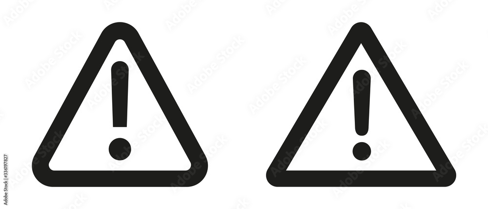 Exclamation of warning attention icon. White attention warning triangle alert set .Danger warning attention hazard sign.Vector icon . Exclamation of warning attention icon. White attention warning triangle alert set .Danger warning attention hazard sign.Vector icon .