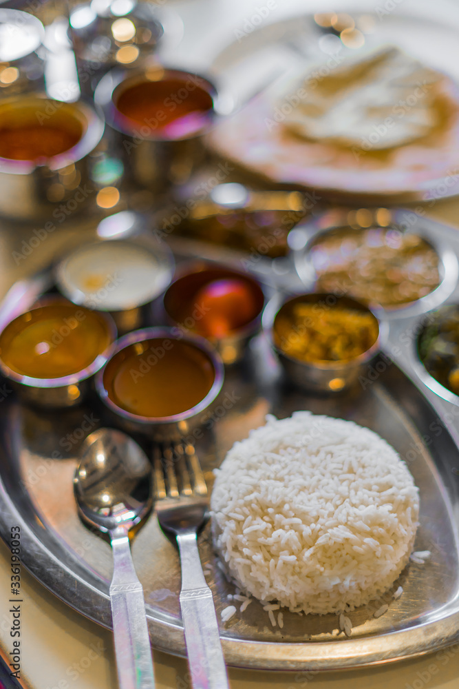 Vegetarian set meal on the table in indian reastaurant