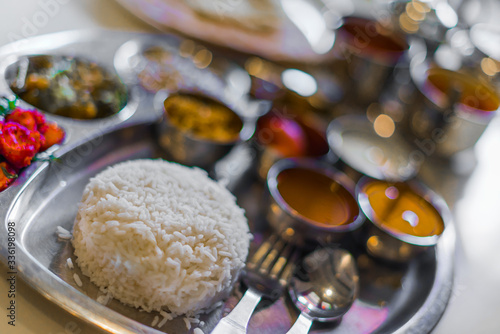 Vegetarian set meal on the table in indian reastaurant