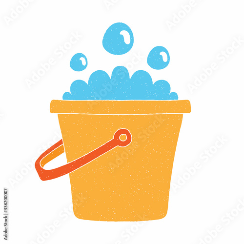 soap foam and bucket vector design. digital hand drawn style. grain texture