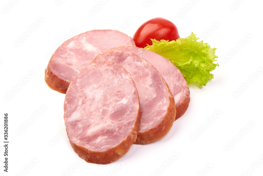 Smoked Ham sausage, isolated on white background Smoked Ham sausage, isolated on white background