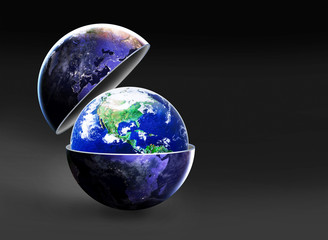 open up your eyes to the new World, New world idea concept, Earth in dark open up to show the bright day earth inside on dark background, Elements of this image furnished by NASA,