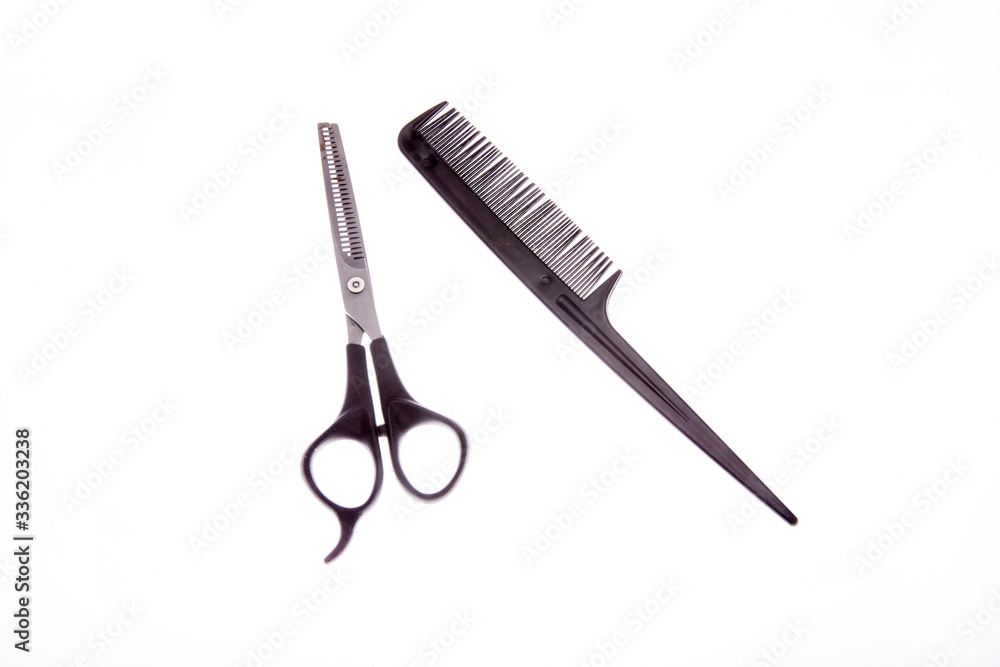 Black comb and thinning scissors Black comb and thinning scissors