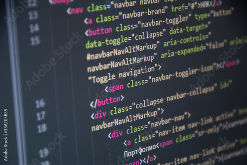 HTML, CSS, Javascript programming language web code. Code syntax closeup. Programming concept. Technology concept