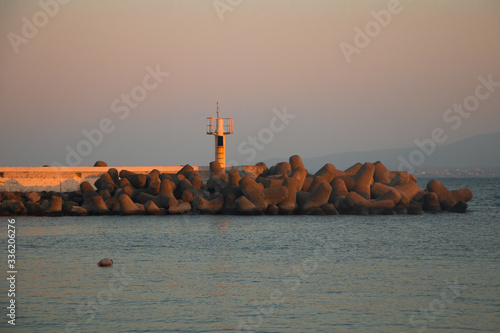 Sunset over Primorsko from Black sea-Bulgaria photo