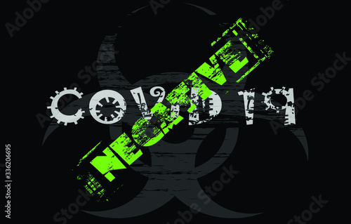  Pandemic Covid-19 warning red grunge text. Trendy design element for prints  web pages  banners  posters and background