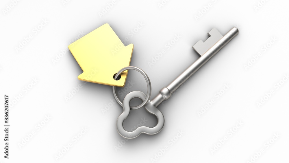 House keys isolated on white background. Concept illustration of a dream house. 3D-rendering. House keys isolated on white background. Concept illustration of a dream house. 3D-rendering.