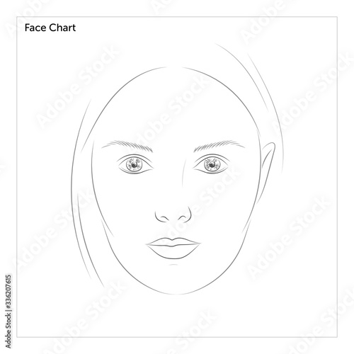 Face chart for makeup artist training. Round face.