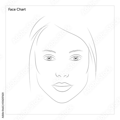 Face chart for makeup artist training. Rhomboid face.