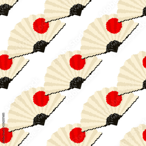Pixel seamless pattern of japanese fan. Pixel art 8 bit vector