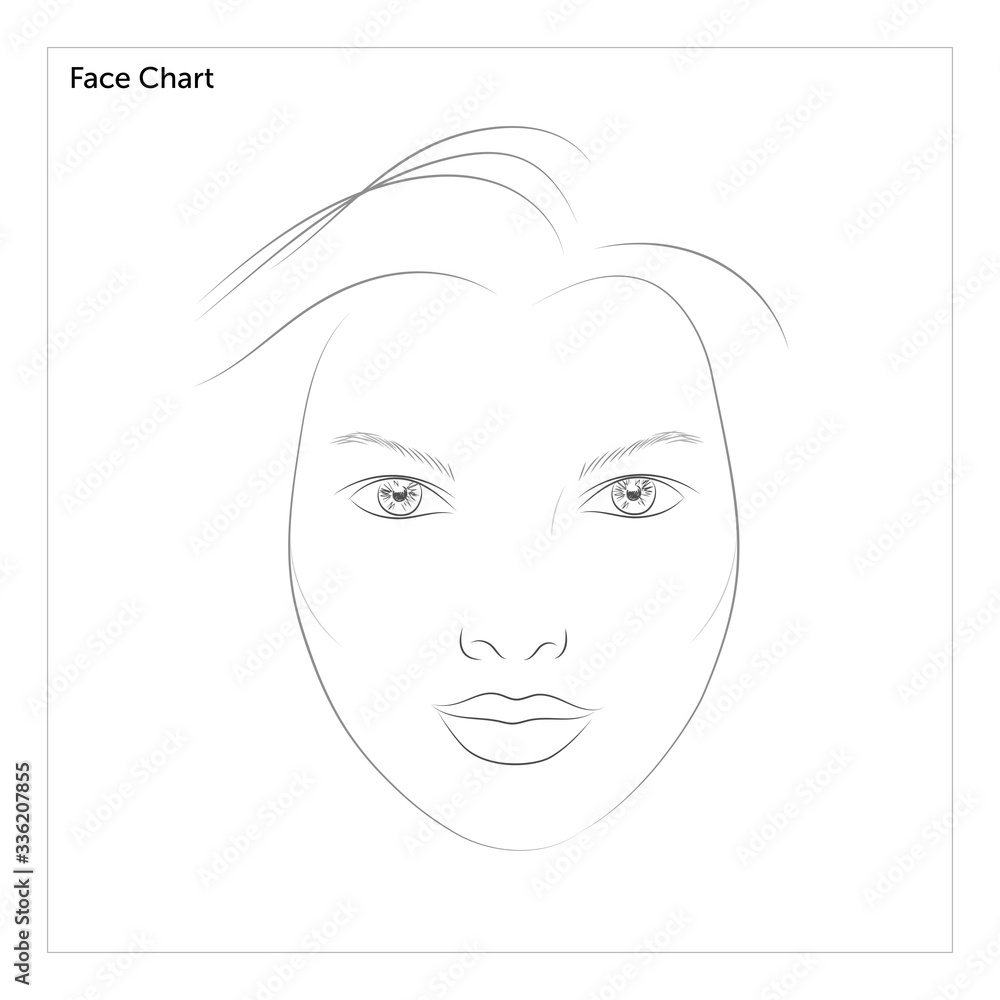 Face chart for makeup artist training. Heart shaped face. Stock Vector