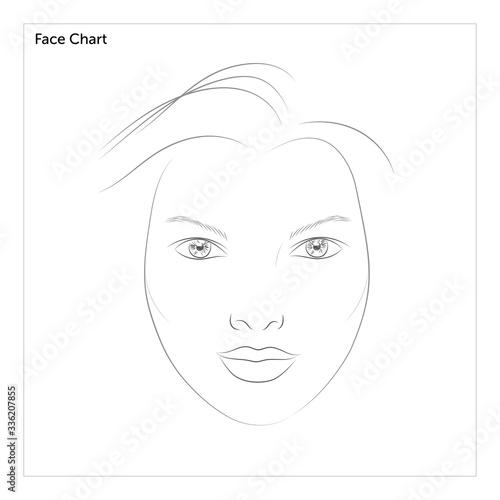 Face chart for makeup artist training. Heart shaped face.