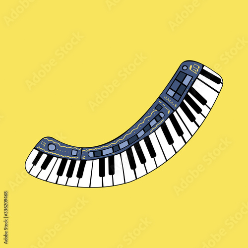 Illustration of a synthesizer in doodle style on a musical theme, vector illustration for print, internet