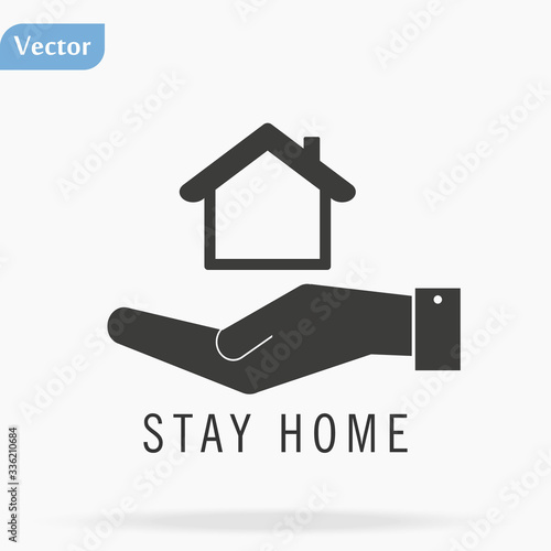 flat hand showing the icon of home - Stay at home vector illustration