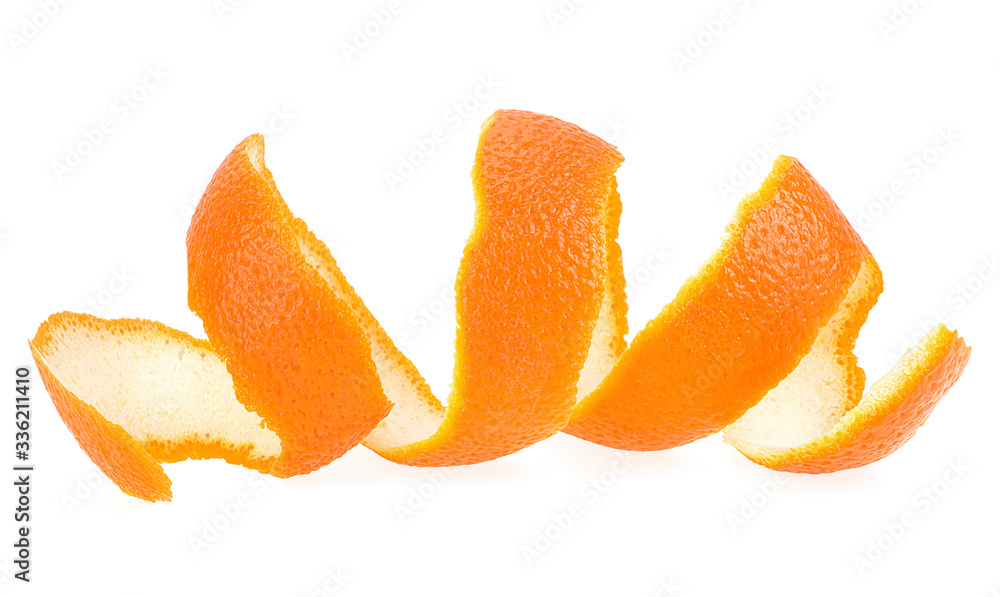 Orange zest isolated on a white background. Orange twist. Citron. Orange zest isolated on a white background. Orange twist. Citron.