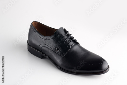 Men fashion black shoe loafer isolated on a white background.