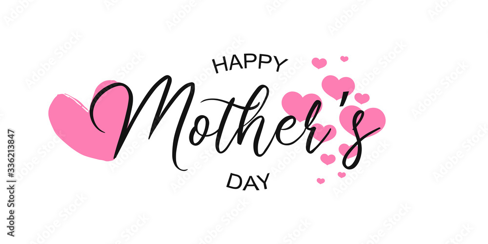 Happy mother`s day vector type with pink hand drawn heart pattern on white background. Best Mom with love. Sale banner, greeting card, flyer design. Friendship mommy gift