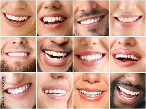 Collage of photos with different smiling people