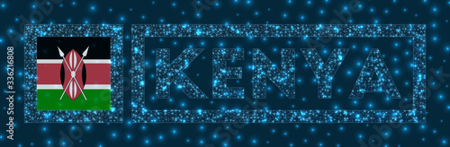 Kenya badge. Flag of Kenya in glowing network geometric style. Attractive vector illustration.