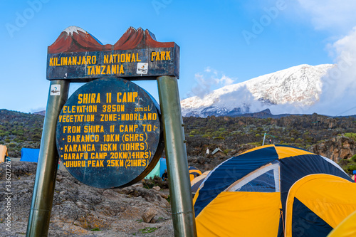 Obraz na plátně Camping on mount Kilimanjaro in tents to see the glaciers in Tanzania, Africa