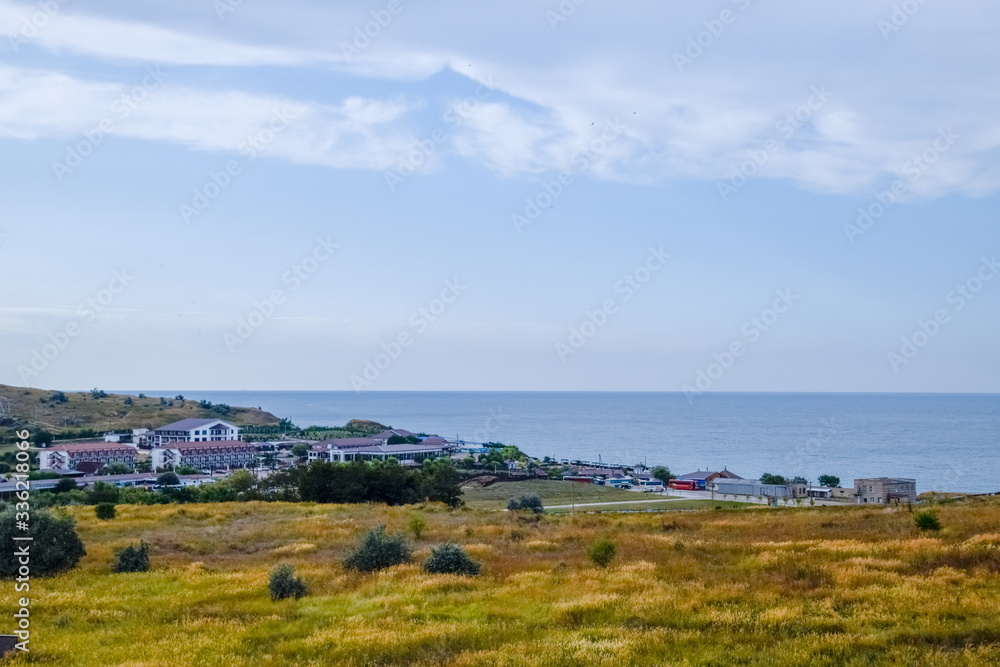 Seaside landscape by Sea of Azov, the village of For the Motherland.