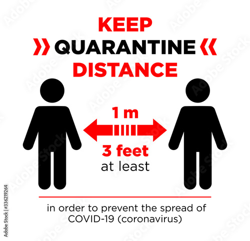 Keep quarantine distance sign. Coronavirus epidemic protective equipment. Preventive measures. Steps to protect yourself. Keep the 1 meter distance. Illustration, Vector.