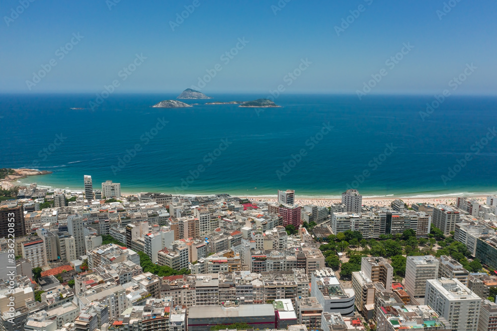 Drone shot of Ipanema and Arpoador in Rio de Janeiro Brazil
