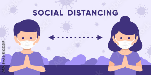 social distancing vector illustration, Social distancing, keep distance in public society people to protect from covid-19