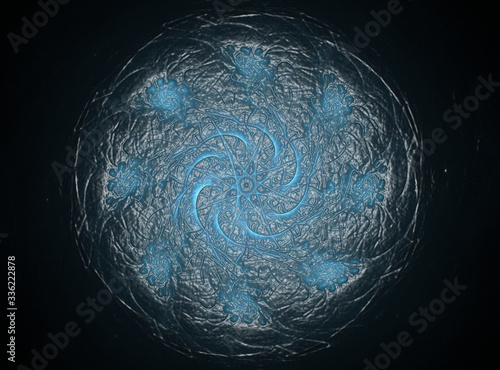 Abstract fractal background - computer-generated image. Digital art. Converging toward the center of the circles.