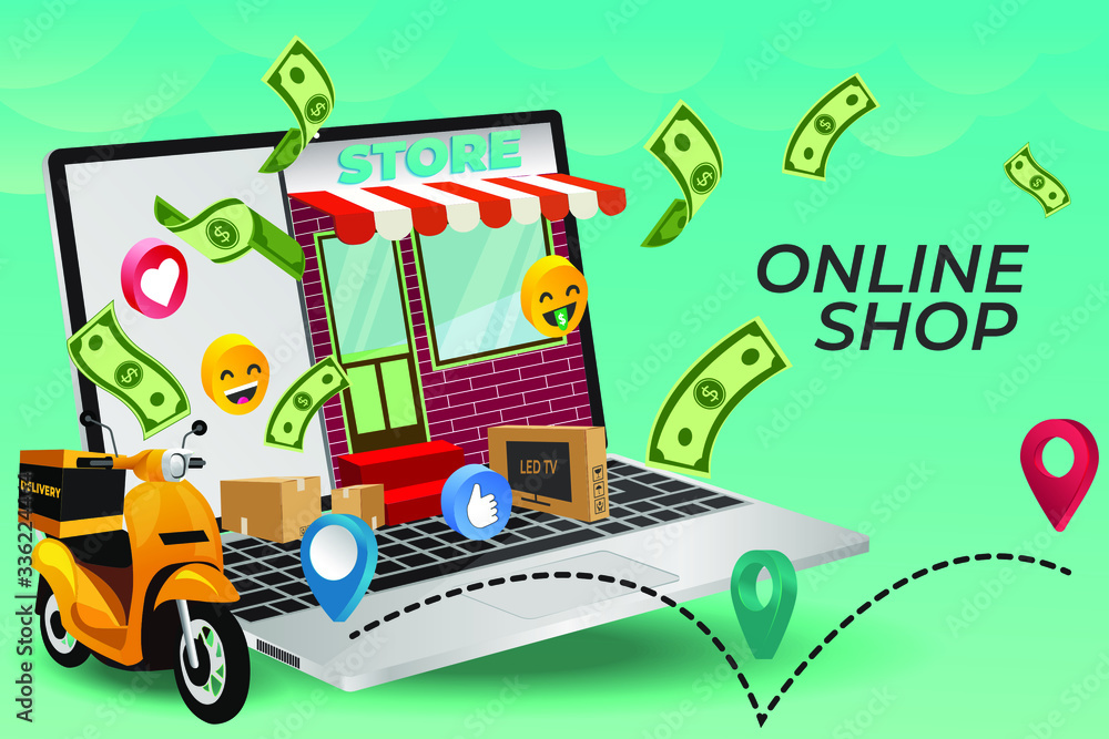 Shopping Online or online shop on Website E-commerce concept and Digital marketing. Vector illustration