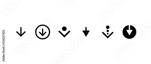 Swipe top down or download icon scroll pictogram set isolated for blogger web ui design. Vector black arrow bottom for application and social network. Eps simple illustration