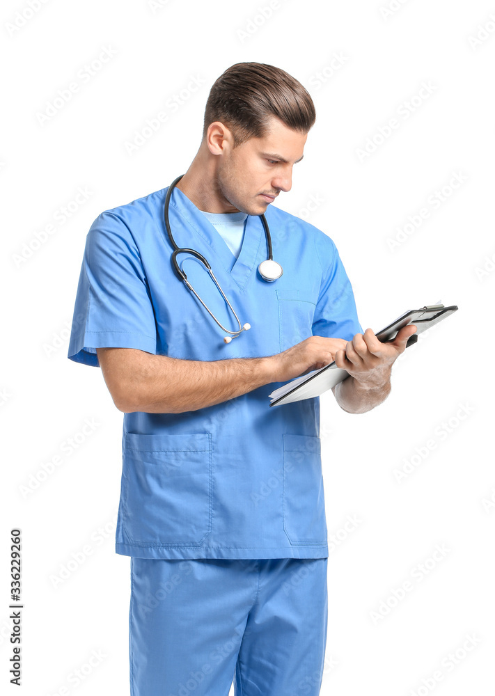 Portrait of young male doctor on white background Portrait of young male doctor on white background