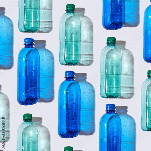 Close up of different plastic bottles photo