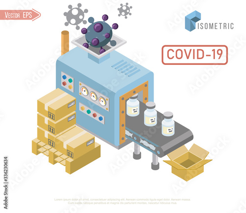 Vaccine production. Coronavirus 2019-nCoV. Corona virus icon.