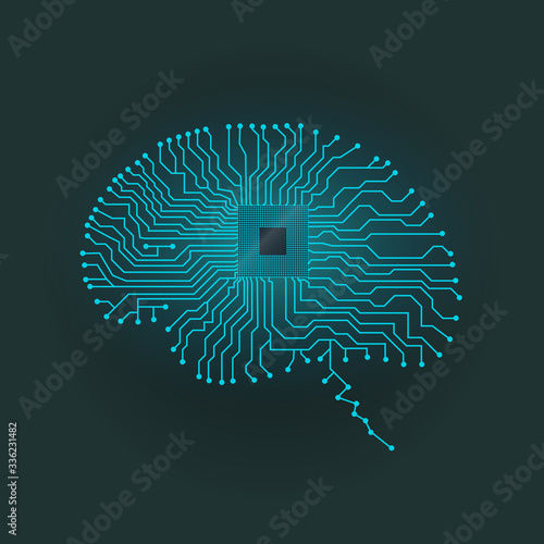Human brain with cpu. New technology, robots industry and engineering concept. Artificial intelligence. 
