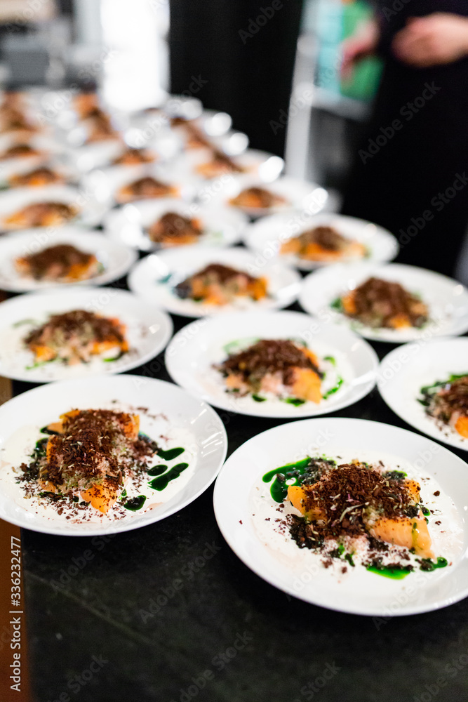 Buffet Restaurant Dish on Table Top Buffet Restaurant Dish on Table Top