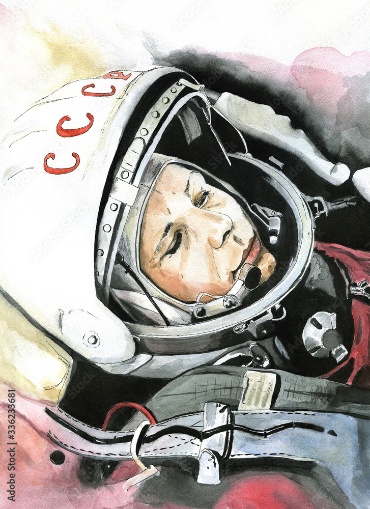 Ταπετσαρία Watercolor portrait of Yuri Gagarin, a cosmonaut