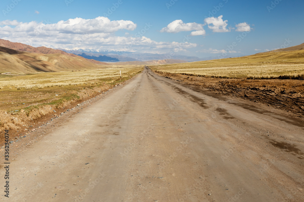A367 highway, passing in the Naryn region of Kyrgyzstan, near the village of Uzunbulak in Kochkor District A367 highway, passing in the Naryn region of Kyrgyzstan, near the village of Uzunbulak in Kochkor District
