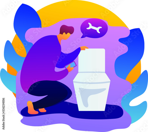 Man in bathroom thinking about toilet repair