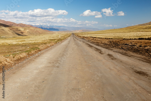 A367 highway, passing in the Naryn region of Kyrgyzstan, near the village of Uzunbulak in Kochkor District