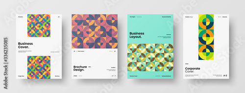Company identity brochure template collection. Business presentation vector A4 vertical orientation front page mock up set. Corporate report cover abstract geometric illustration design layout bundle.